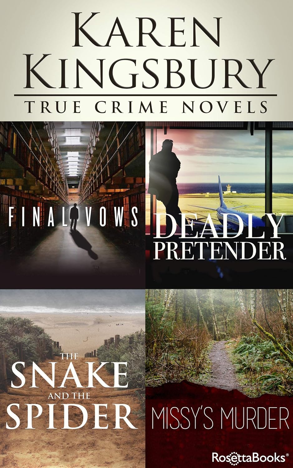 Karen Kingsbury True Crime Novels: Final Vows, Deadly Pretender, The Snake and the Spider, Missy's Murder audiobook cover